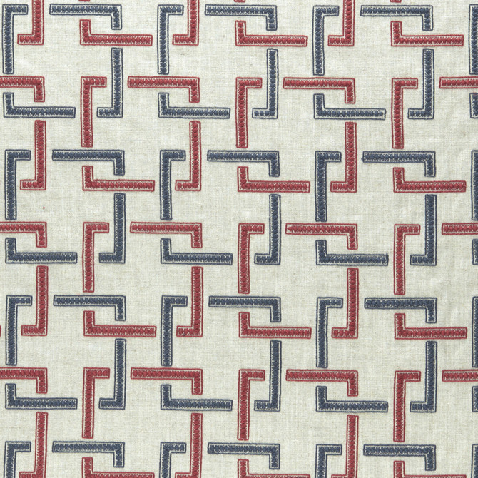 Sekai Indigo/Red by Clarke And Clarke Fabric CLARKE & CLARKE AMARA VISCOSE - 70%;LINEN - 30% India - Horizontal: 6.57 and Vertical: 6.22 55 - Fabric Carolina -