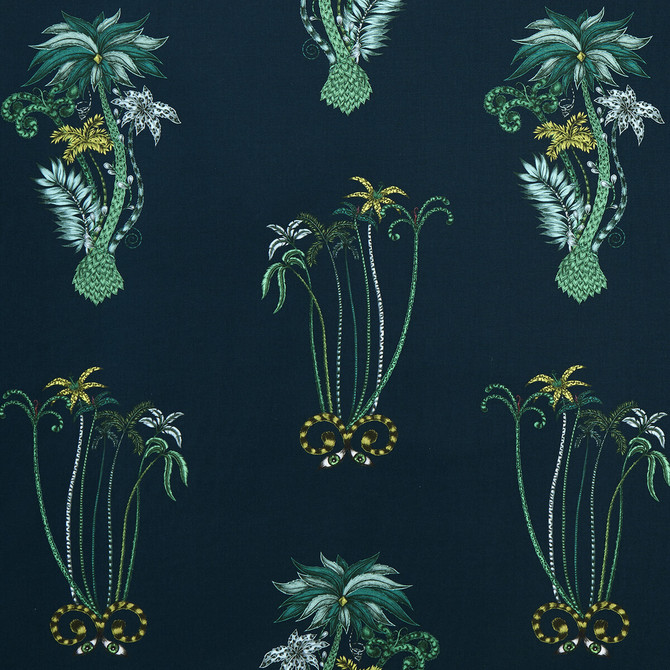 Jungle Palms Navy by Clarke And Clarke Fabric ANIMALIA BY EMMA J SHIPLEY FOR C&C COTTON - 100% United Kingdom HEAVY Horizontal: 18.11 and Vertical: 26.18 54 - Fabric Carolina -