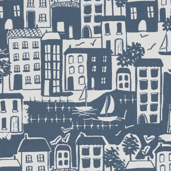 Waterside Navy by Clarke And Clarke Fabric CLARKE & CLARKE LAND & SEA COTTON - 100% Turkey MEDIUM Horizontal: 26.97 and Vertical: 12.4 54 - Fabric Carolina -