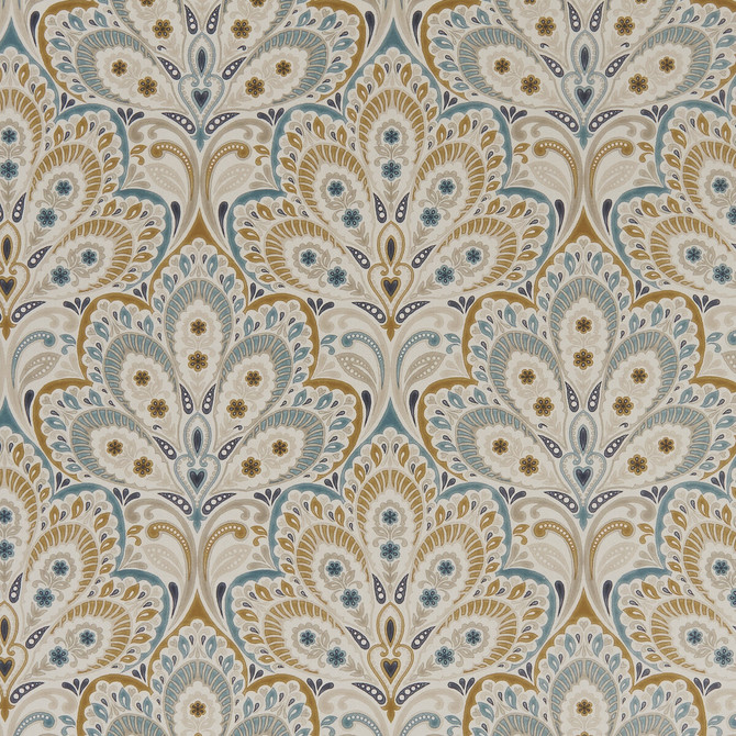 Persia Teal/Spice by Clarke And Clarke Fabric CLARKE & CLARKE EDEN COTTON - 90%;LINEN - 10% Spain MEDIUM Horizontal: 13.375 and Vertical: 13.5 54.375 - Fabric Carolina -