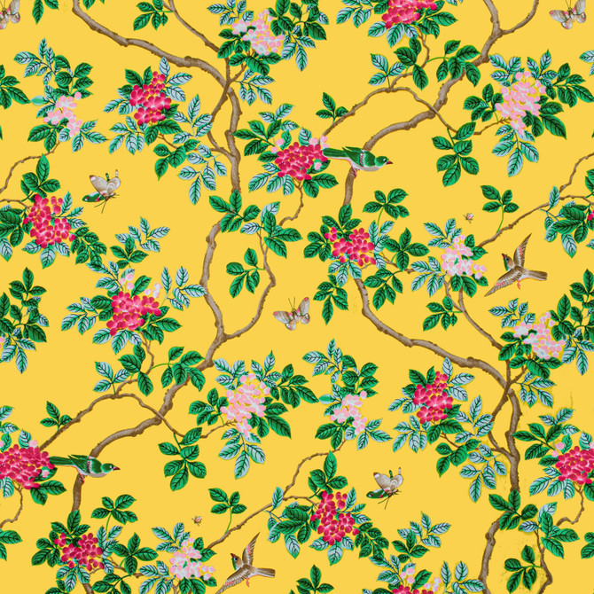 7544-9 Bird & Butterfly by Bassett Mcnab Fabric BASSETT MCNAB PRINTS 100%COT USA Horizontal: 0 and Vertical: 49 48 in - Fabric Carolina -