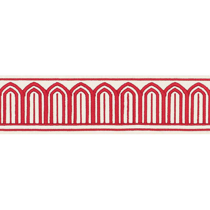 Arches Embroidered Tape Medium Red 70761 by Schumacher Trim MILES REDD PASSEMENTERIE COTTON 84% RAYON 16% INDIA </p><p>Repeat: Horizontal: 7/8" (2CM) and Vertical: 2.125 - Fabric Carolina -