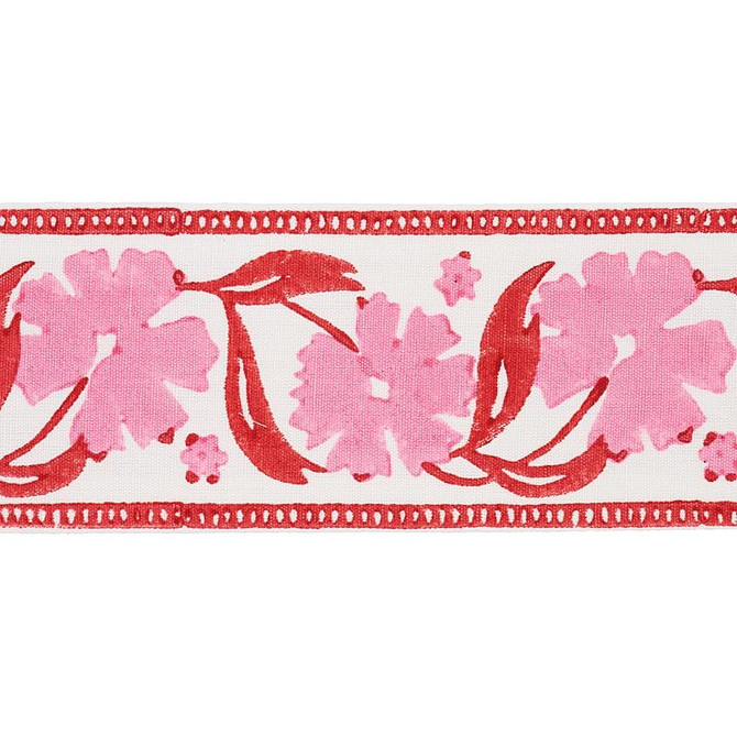 Adra Hand Blocked Tape Pink & Red 74403 by Schumacher Trim Jacaranda 3.38" - Fabric Carolina -