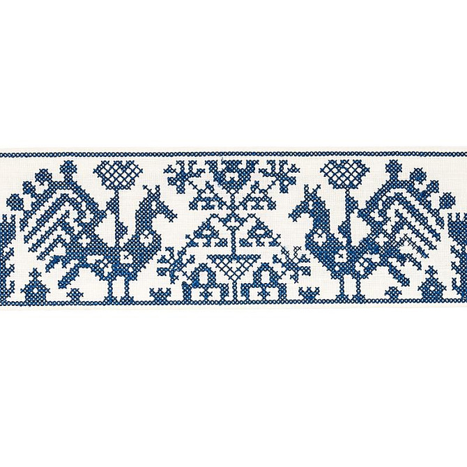 Tarpan Embroidered Tape Navy 80000 by Schumacher Trim Bohemia 3.5" - Fabric Carolina -