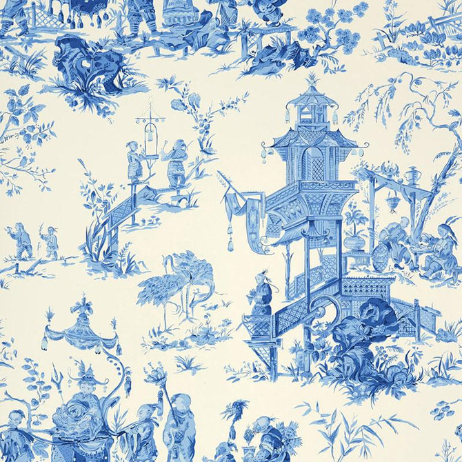 Chinois China Blue 5007002 by Schumacher Wallpaper Print Happy 27.0" - Fabric Carolina -