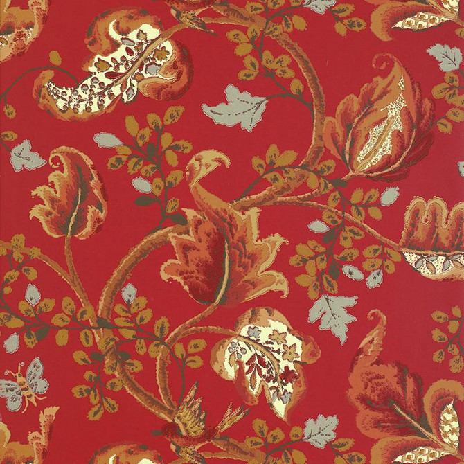 Fox Hollow Tomato And Brass 5004102 by Schumacher Wallpaper Perennial Favorites 27.0" - Fabric Carolina -