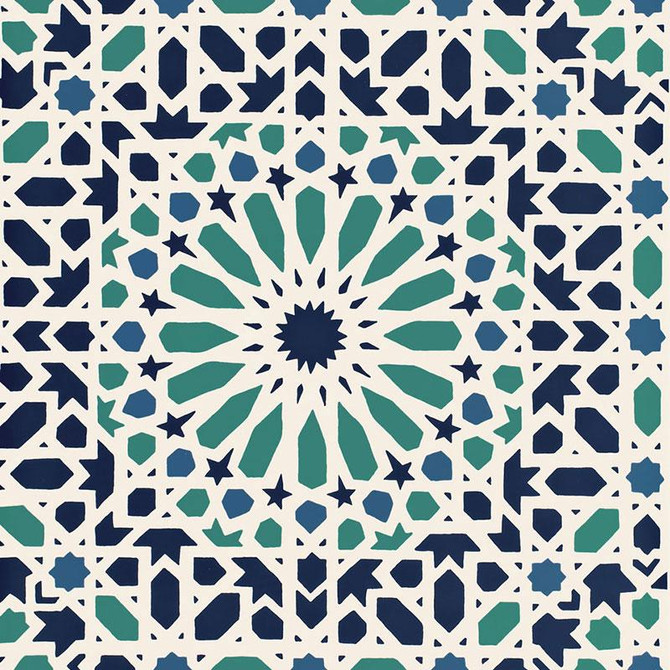 Nasrid Palace Mosaic Aegean 5005960 by Schumacher Wallpaper Byzantium 20.5" - Fabric Carolina -