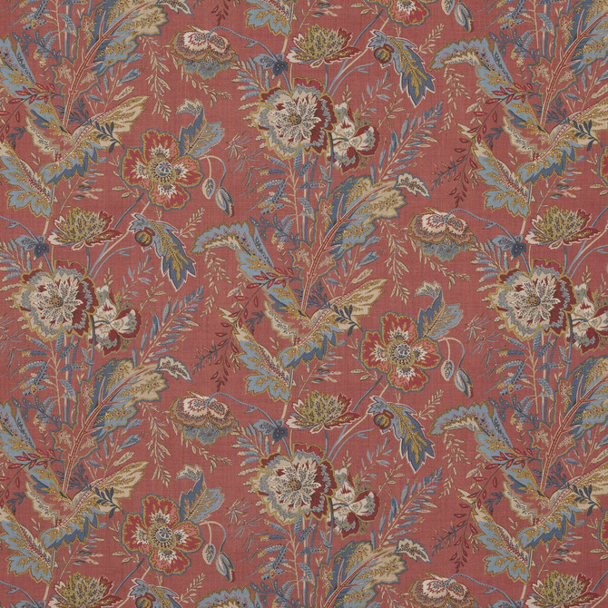 Indienne Flower Red by G P & J Baker Fabric CASPIAN LINEN - 100% Thailand Horizontal: 17.336 and Vertical: 26.792 52.402 - Fabric Carolina -