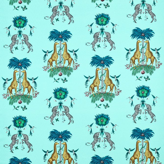Creatura Satin Turquoise by Clarke And Clarke Fabric WILDERIE BY EMMA J SHIPLEY FOR C&C COTTON - 100% United Kingdom HEAVY Horizontal: 27 and Vertical: 33.67 54 - Fabric Carolina -