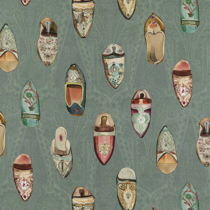 Babouches Teal by Mulberry Fabric MULBERRY LONG WEEKEND LINEN - 100% Austria Horizontal: 57.918 and Vertical: 34.672 57.918 - Fabric Carolina -