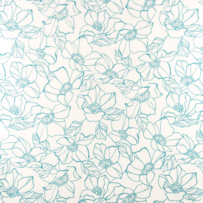 Flower Stencil Aqua by Carole Fabric Muse 100% Cotton Spain  27" V, 13 1/2" H 54"  - Fabric Carolina -