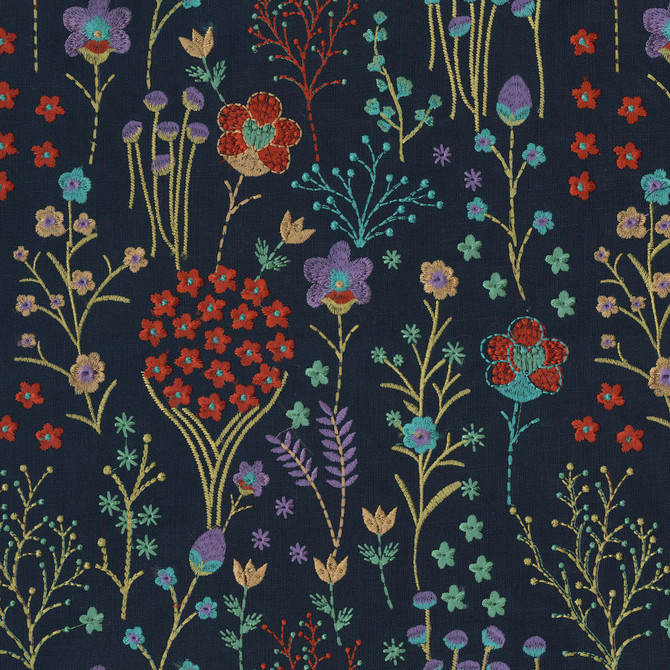 Floral Feast Emb Twilight 410522 by PKL Studio Fabric - 100% Cotton Embroid:100% Viscose INDIA 27000 Horizontal: 12.8 and Vertical: 15.3 55 - Fabric Carolina -