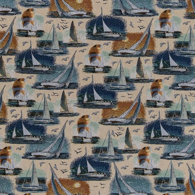 D2685 Sail Away by Charlotte Fabric Novelty Tapestry 62% Cotton, 38% Polyester Made In USA Exceeds 100,000 Wyzenbeek Rubs </p><p>Repeat: Horizontal 21.5" x Vertical 29" 54 Inches - Fabric Carolina -