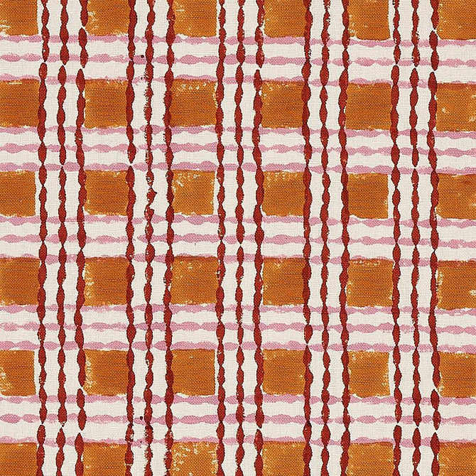 Trellis Hand Block Print Copper & Rose 179802 by Schumacher Fabric Molly Mahon 1.62" - Fabric Carolina -