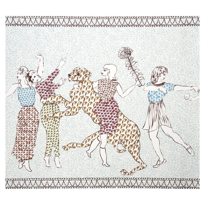 The Golden Age Cyan Multi 5011090 by Schumacher Wallpaper Peg Norriss 162.0" - Fabric Carolina -