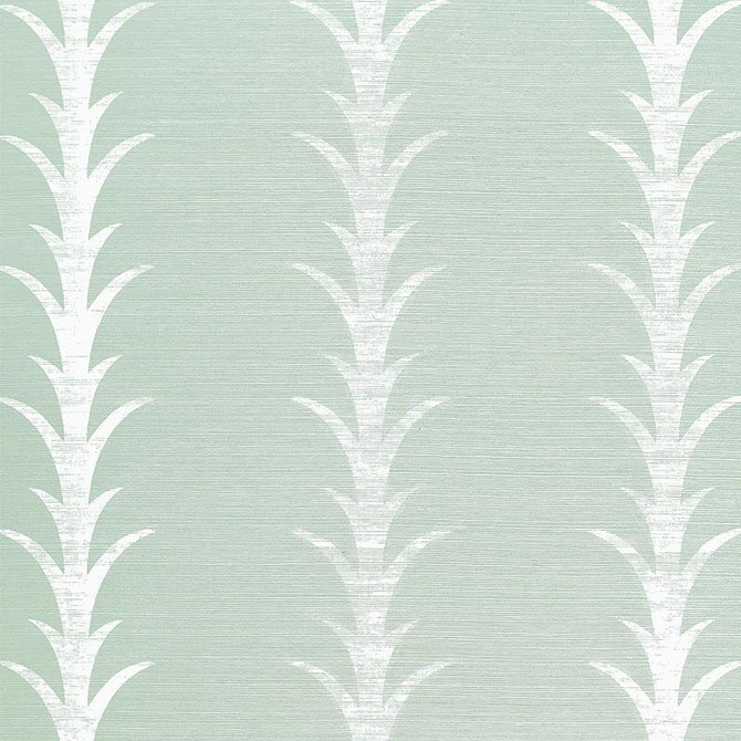 Acanthus Stripe Sisal Seaglass & Chalk 5006053 by Schumacher Wallpaper Celerie Kemble 11.38" - Fabric Carolina -