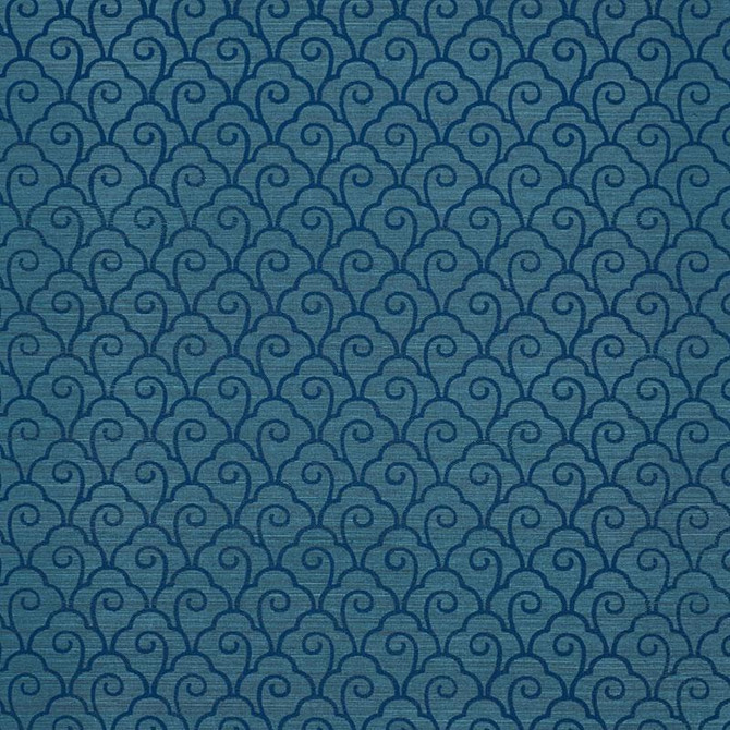 Scallop Filigree Sisal Lapis On Peacock 5008300 by Schumacher Wallpaper Shangri-La 3.75" - Fabric Carolina -