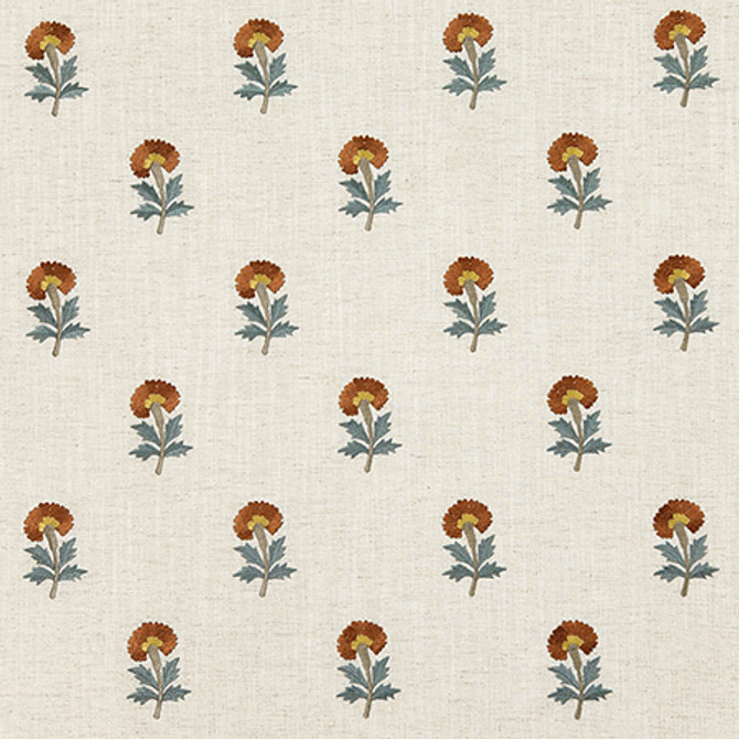 Basket Flower Persimmon by Carole Fabric Dawn & Dusk Base: 82% Polyester, 11% Cotton, 7% Linen, Embr: 100% Rayon India  6 1/4" V, 2 5/8" H HD 53"  - Fabric Carolina -