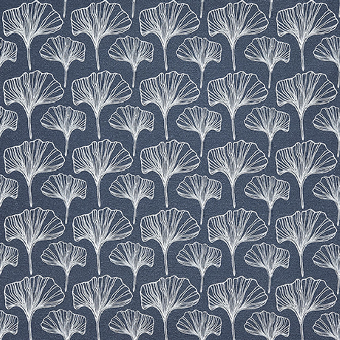 Ginkgo Sketches Indigo by Carole Fabric Dawn & Dusk 100% Cotton Spain 50,000 WYZENBEEK DOUBLE RUBS 4 1/2" V, 4 1/2" H 54"  - Fabric Carolina -