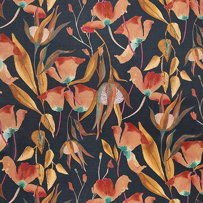 Tropical Garden Indigo by Carole Fabric Dawn & Dusk 51% Linen, 49% Cotton-Washed Uk 18,000 MARTINDALE CIRCULAR RUBS 25"V, 18" H HD 52"  - Fabric Carolina -