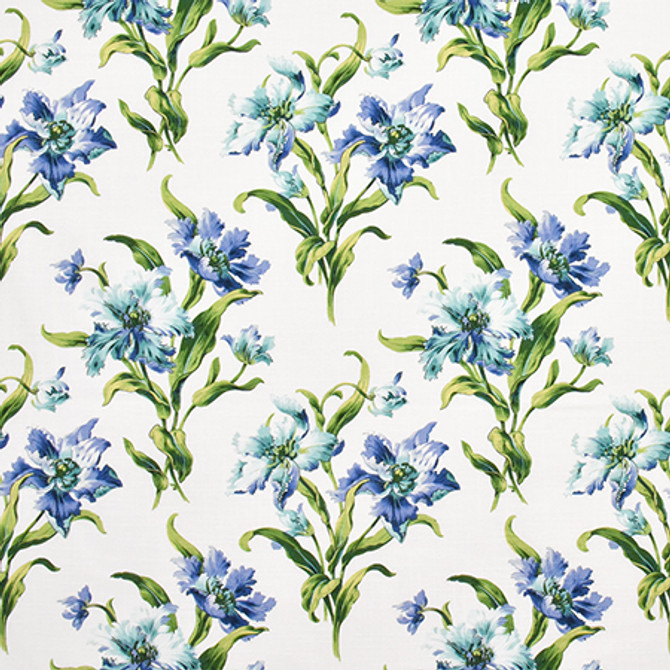 Vibrant Stems Cobalt by Carole Fabric Wellington 100% Cotton SPAIN 30,000 Wyzenbeek Double Rubs 13 1/2" V, 13 1/2" H 54"  - Fabric Carolina -