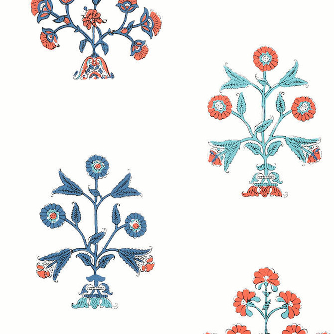 Indian Flower Coral and Blue T10669 by Thibaut Wallpaper Thibaut Wallpaper Indian Flower Coral and Blue T10669Wallpaper Ceylon Wallpaper UNITED STATES </p><p>Repeat: V: 36 27 - Fabric Carolina -