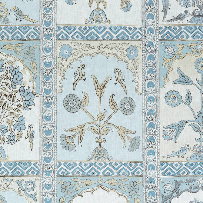 Indian Panel Spa Blue F910633 by Thibaut Fabric Thibaut Fabric Indian Panel Spa Blue F910633Fabric Ceylon Fabric 100% Linen THAILAND </p><p>Repeat: V: 35 54 - Fabric Carolina -