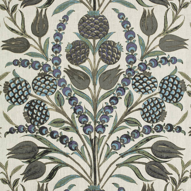 Corneila Purple and Blue F972600 by Thibaut Fabric Thibaut Fabric Corneila Purple and Blue F972600Fabric Chestnut Hill Fabric 100% Linen INDIA </p><p>Repeat: V: 24 54 - Fabric Carolina -
