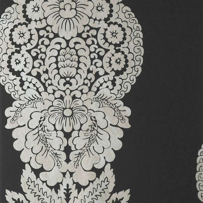 Rowan Damask Metallic Silver on Black T89132 by Thibaut Wallpaper Thibaut Wallpaper Rowan Damask Metallic Silver on Black T89132Wallpaper Damask Resource 4 Non Woven Wallpaper UNITED KINGDOM </p><p>Repeat: V: 25 20.5 - Fabric Carolina -