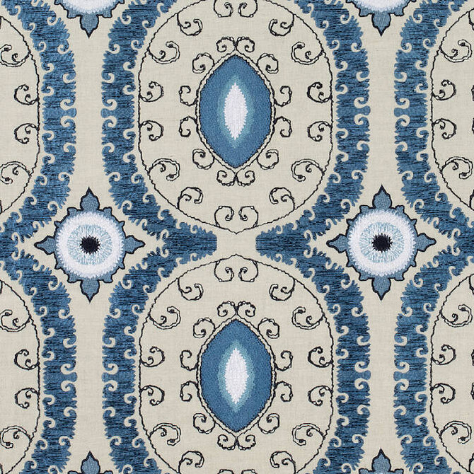 Castile Embroidery Blue AW72975 by Anna French Fabric Anna French Fabric Castile Embroidery Blue AW72975Fabric Manor 37%Vis,32%Cot,21%Lin,10%SpunPo INDIA </p><p>Repeat: V: 15 49.5 - Fabric Carolina -