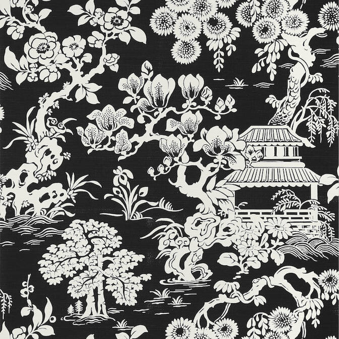 Japanese Garden Black T13308 by Thibaut Wallpaper Thibaut Wallpaper Japanese Garden Black T13308Wallpaper Pavilion Non-Woven Vinyl Wallpaper UNITED STATES </p><p>Repeat: V: 27 27 - Fabric Carolina -