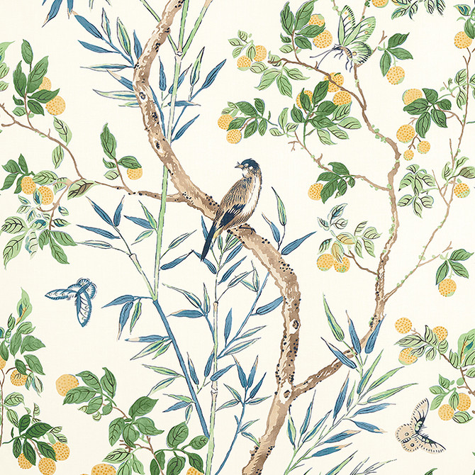 Claire Yellow and Navy F942013 by Thibaut Fabric Thibaut Fabric Claire Yellow and Navy F942013Fabric Sojourn Fabric Book 100% Linen UNITED KINGDOM </p><p>Repeat: V: 34.5 54 - Fabric Carolina -