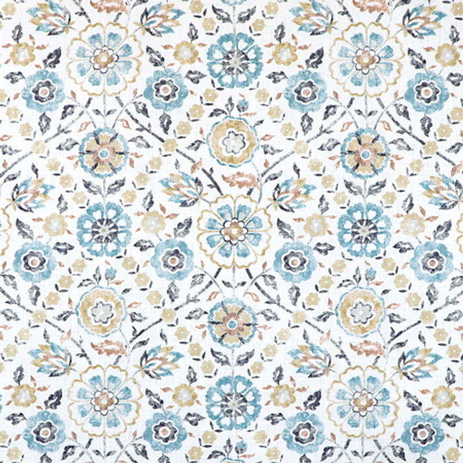 In Season Lagoon by Carole Fabric Misty Glen 100% Cotton India  17 3/4" V, 6 1/2" H HD 55""  - Fabric Carolina -