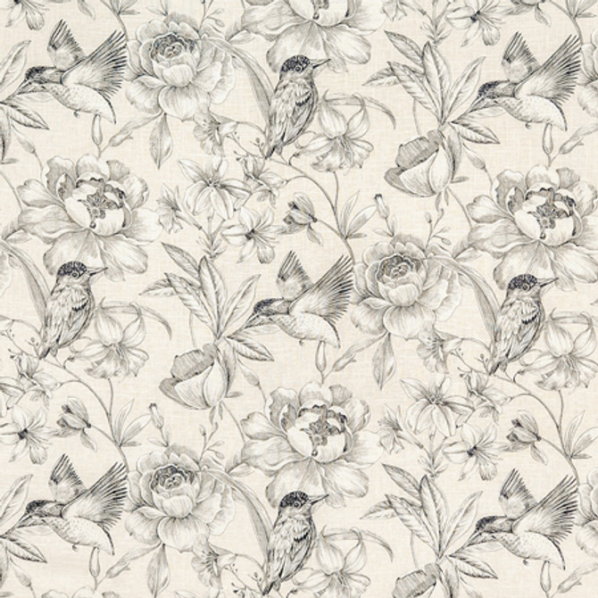 Hidden Bird Graphite by Carole Fabric Oasis 55% Linen, 45% Viscose-Soil Repellent S Korea  25 3/4" V, 13 1/2" HD 54.75"  - Fabric Carolina -
