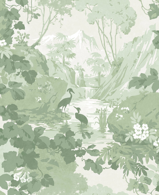 Eden Sage Crane Lagoon Wallpaper by Brewster Archive Collection Covers about 56.4 square feet 20.5-in by 33-ft long roll Unpasted 25.2 - Fabric Carolina -
