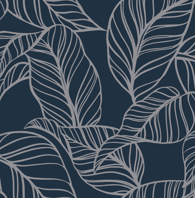 Kagan Blue Large Leaf Wallpaper by A-Street Prints A-Street Select Covers about 56.4 square feet 20.5-in by 33-ft long roll Unpasted 21.25 - Fabric Carolina -