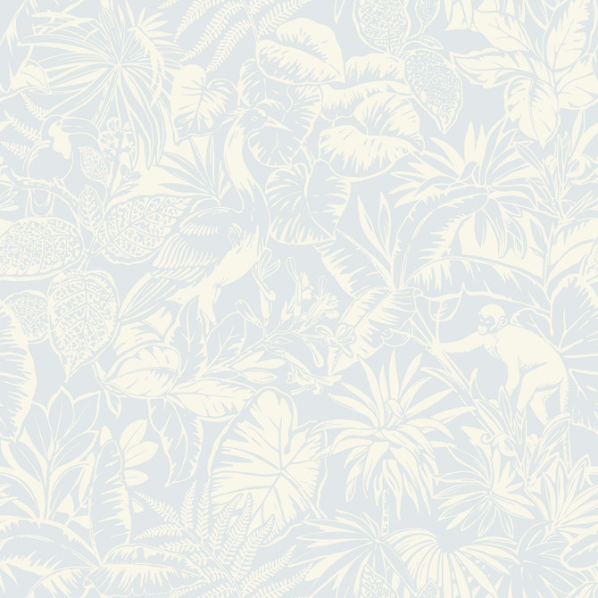 Corcovado Light Blue Jungle Jamboree Wallpaper by Chesapeake Blue Heron Covers about 56.4 square feet 20.5-in by 33-ft long roll Prepasted 20.5 - Fabric Carolina -