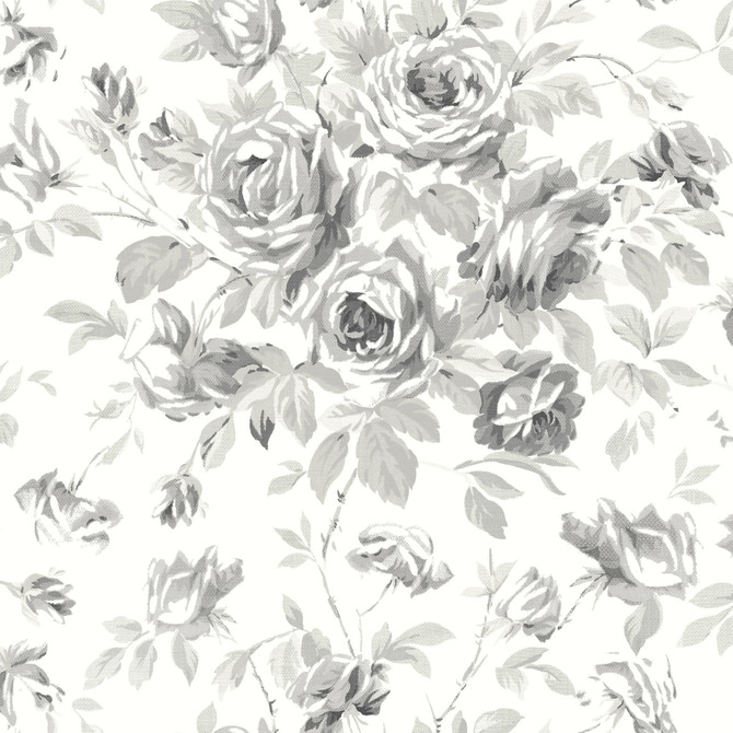 Manon Charcoal Rose Stitch Wallpaper by Chesapeake Delphine Covers about 56.4 square feet 20.5-in by 33-ft long roll Prepasted 20.5 - Fabric Carolina -
