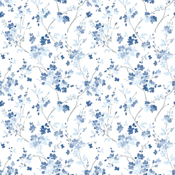 Glinda Navy Floral Trail Wallpaper by Chesapeake Flora & Fauna Covers about 56.4 square feet 20.5-in by 33-ft long roll Prepasted 10.5 - Fabric Carolina -