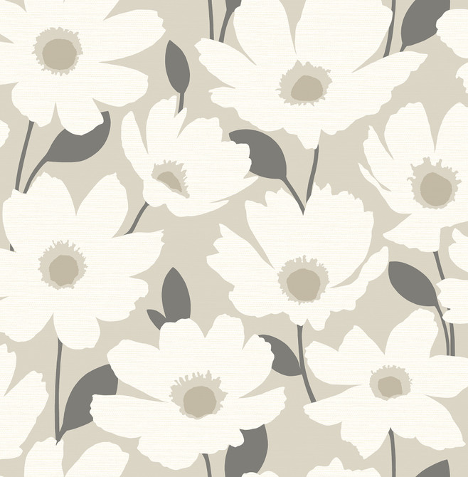 Astera Beige Floral Wallpaper by Brewster Fresh Start Kitchen & Bath Covers about 56.4 square feet 20.5-in by 33-ft long roll Unpasted 20.9 - Fabric Carolina -
