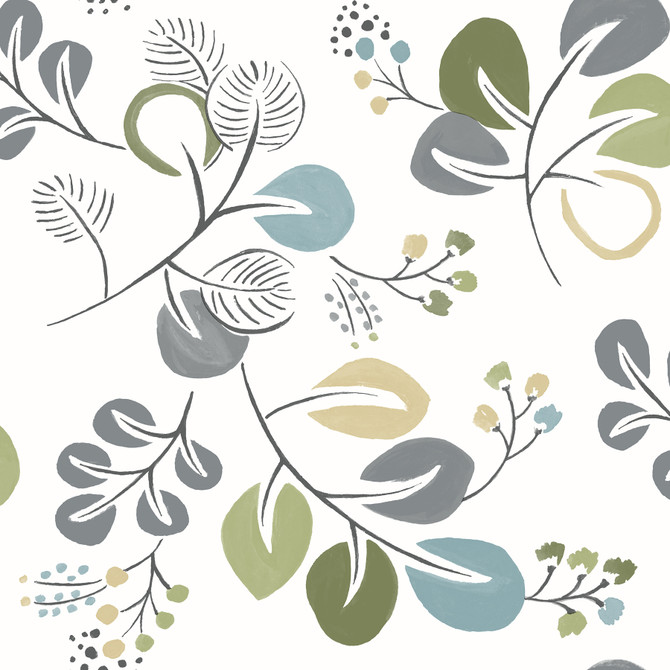 Jonah Green Leaf Trail Wallpaper by A-Street Prints Hannah Covers about 56.4 square feet 20.5-in by 33-ft long roll Unpasted 10.4 - Fabric Carolina -