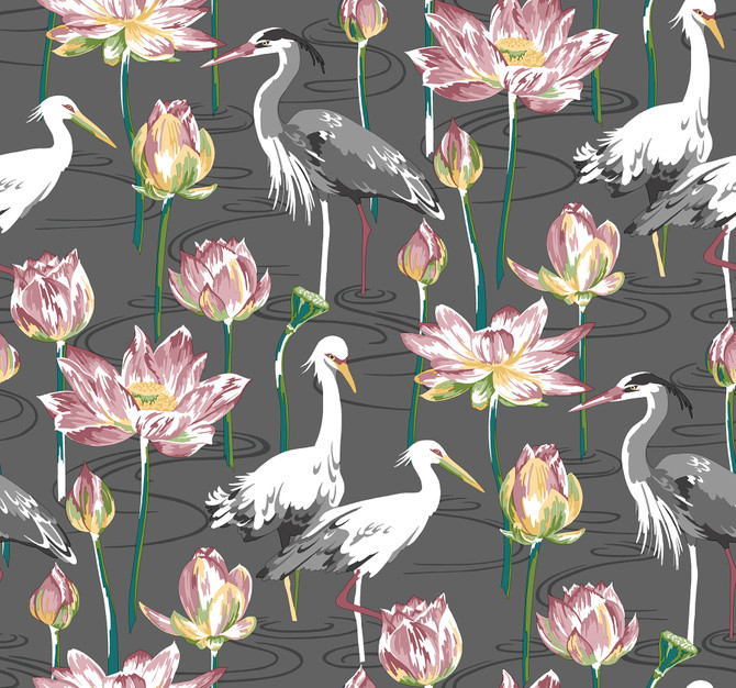 Barton Grey Heron Wallpaper by A-Street Prints Happy Covers about 60.8 square feet 27-in by 27-ft long roll Unpasted 25.25 - Fabric Carolina -
