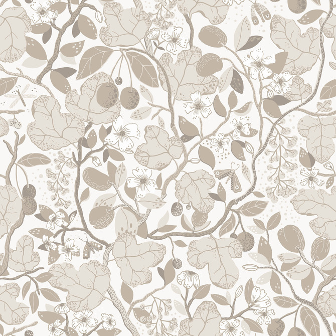 Ewald Beige Garden Vines Wallpaper by A-Street Prints Lina Covers about 57.5 square feet 20.9-in by 33-ft long roll Unpasted 20.9 - Fabric Carolina -