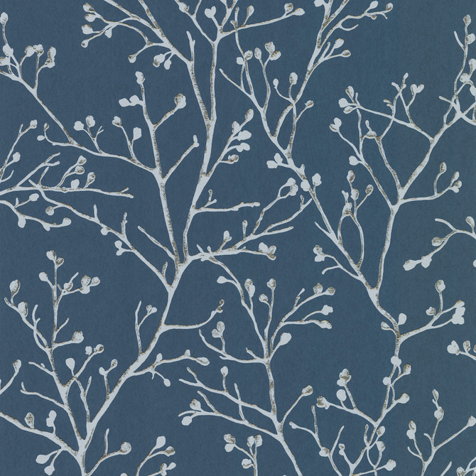 Koura Sapphire Budding Branches Wallpaper by A-Street Prints Lustre Covers about 57.5 square feet 20.9-in by 33-ft long roll Unpasted 12.5 - Fabric Carolina -