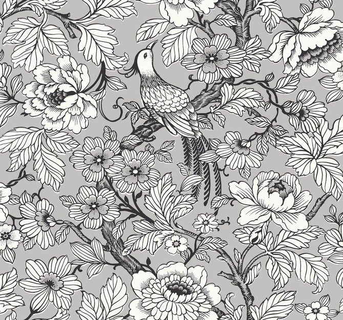 Beaufort Silver Peony Chinoiserie Wallpaper by A-Street Prints Newport Covers about 60.8 square feet 27-in by 27-ft long roll Unpasted 25.2 - Fabric Carolina -