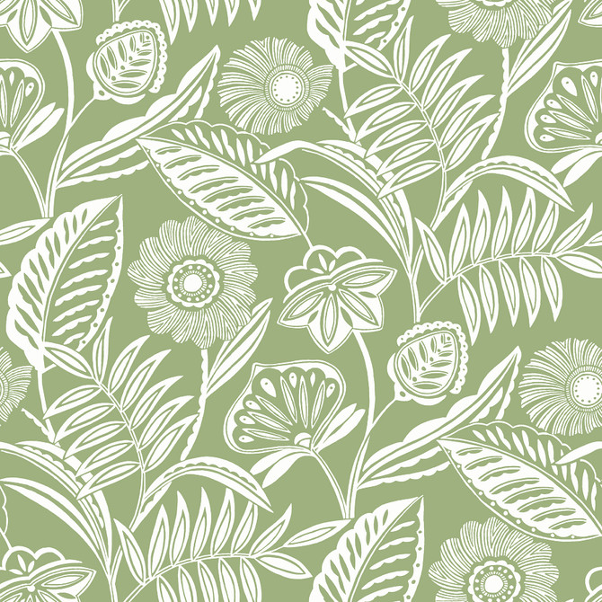 Alma Green Tropical Floral Wallpaper by A-Street Prints Pacifica Covers about 60.8 square feet 27-in by 27-ft long roll Unpasted 25.5 - Fabric Carolina -