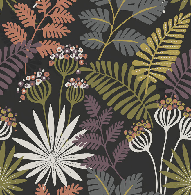 Praslin Black Botanical Wallpaper by A-Street Prints Seychelles Covers about 56.4 square feet 20.5-in by 33-ft long roll Unpasted 20.9 - Fabric Carolina -