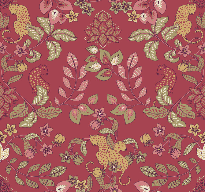 Getty Raspberry Jungle Damask Wallpaper by A-Street Prints Scott Living III Covers about 60.8 square feet 27-in by 27-ft long roll Unpasted 25.25 - Fabric Carolina -