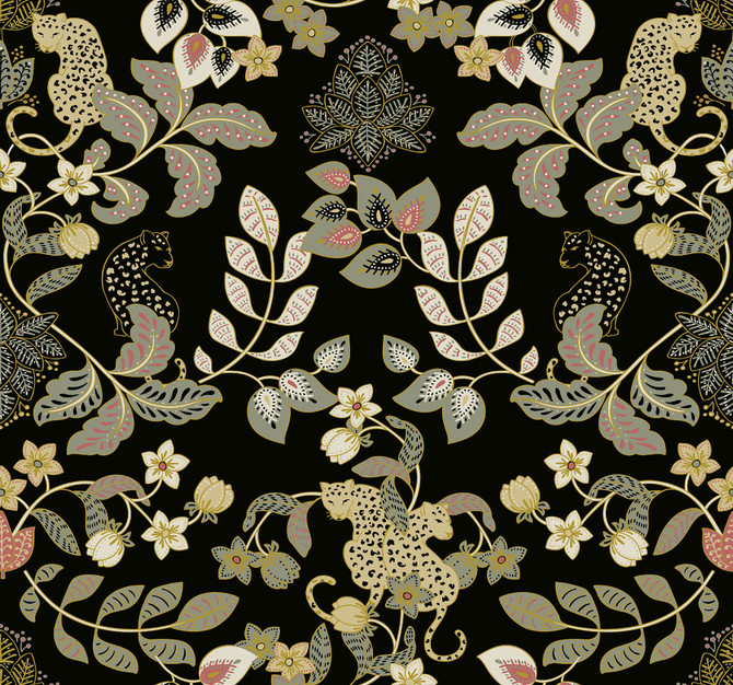 Getty Black Jungle Damask Wallpaper by A-Street Prints Scott Living III Covers about 60.8 square feet 27-in by 27-ft long roll Unpasted 25.25 - Fabric Carolina -