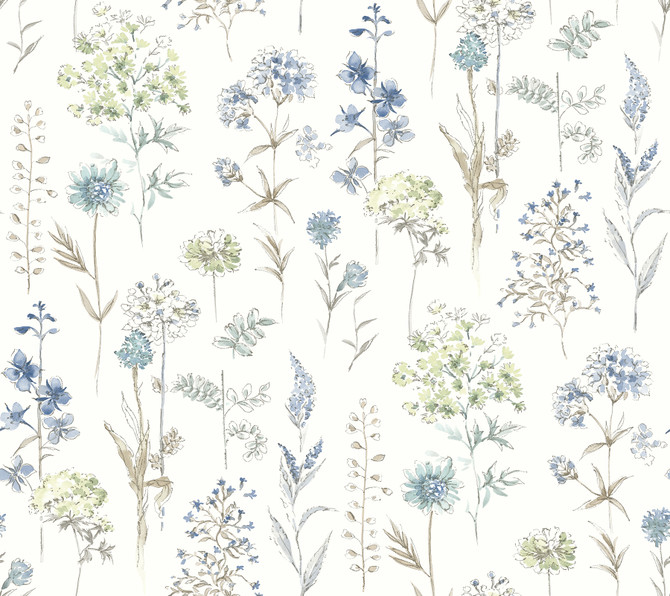 Bergamot Sea Green Wildflower Wallpaper by Chesapeake Wildflower Covers about 60.8 square feet 27-in by 27-ft long roll Prepasted 0 - Fabric Carolina -